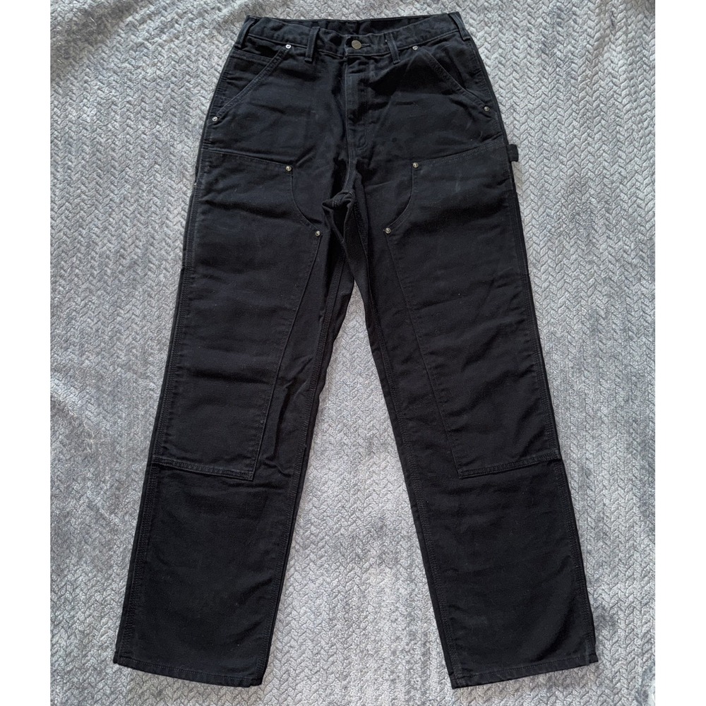 Carhartt Double Knee Pants Mens Black Duck Canvas Loose Fit Workwear Sz 30